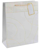 Пакет бумажный M 18х23см Тонкие линии Дизайн №1 Светлое серебро Металлик