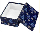 НГ Коробка прямоугольник 23х16х9см Елочки и снежинки