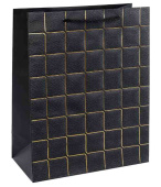 Пакет бумажный M 18х23см Золотые квадраты Дизайн №1 Черный