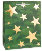 Пакет бумажный XL 31х41см Золотые звезды Камуфляж