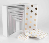 Коробка Прямоугольник 27х19х7см Золотой горох Белый Металлик ДБ