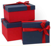 Коробка Прямоугольник 23х19х13см Рогожка Синий Красный С бантом ВС