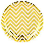 Тарелки бумажные Зигзаги Белый Золото Металлик 230мм (уп6) ВВ