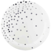 Тарелки бумажные Конфетти Белый Серебро Металлик 180мм (уп6) ВВ