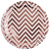Тарелки бумажные Зигзаги Белый Розовое золото Металлик 180мм (уп6) ВВ