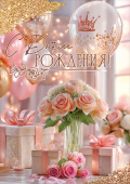 Открытка А4 С Днём рождения! Праздник