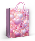 Пакет бумажный M 18х23см Сердечки, розы, жемчуг Праздник