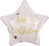 Шар фольга с рисунком 18" FL звезда Happy Birthday Звездочки Светло-розовый Сатин