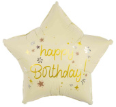 Шар фольга с рисунком 18" FL звезда Happy Birthday Звездочки Кремовый Сатин 24841S