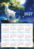 Календарь 2027 листовой А4 Белая коза ночью под цветущим деревом Хорошо